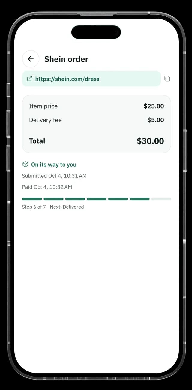 Cartello app screen: order on its way